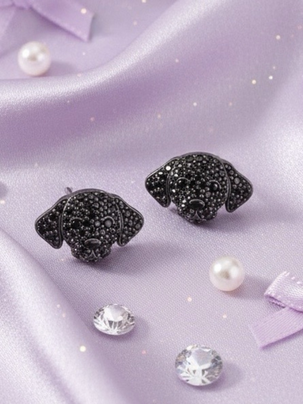Iced Out Black Labrador Retriever Stud Earrings Dog Mom Glam Coquette Girly